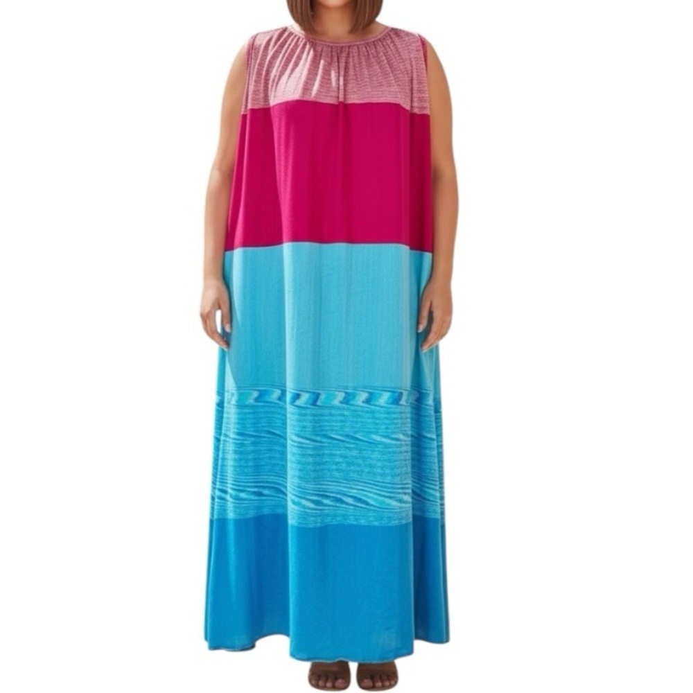 Asos 10 Blue Pink Trapeze Heathered Stripe Maxi Dress Sleeveless Resortwear
